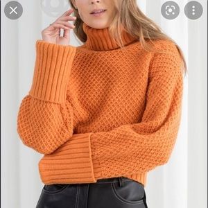 Cozy Turtleneck orange Solid Color Ribbed Knit